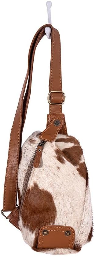 Myra Bag Sling Bag for Women - Western Upcycled Canvas Hairon Leather Crossbody - Caramel & White