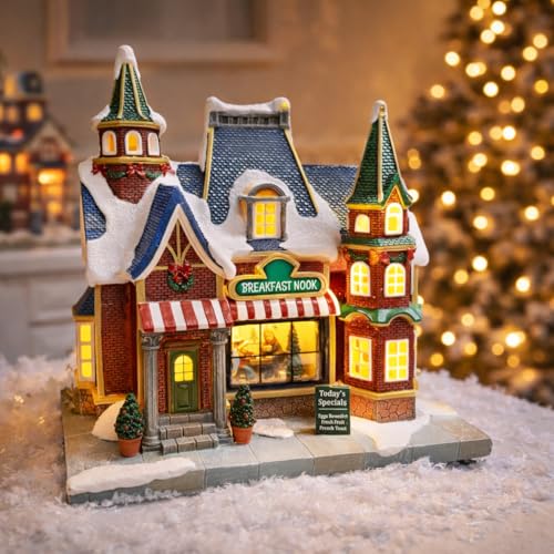 MOMENTS IN TIME Lighted Christmas Village Building Breakfast Nook LED Lights Music Battery Operated Plays 8 Holiday Songs Optional 4.5V Adapter Gift Wrapped Ready Décor - Image 5
