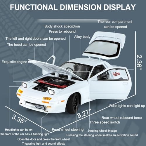 Image of Mazda RX7 1:24 Model Car with Box, Zinc Alloy Pull Back Toy car with Sound and Light for Kids Boy Girl Gift [Colors as Per Stock] (Mazda RX7 1:24)