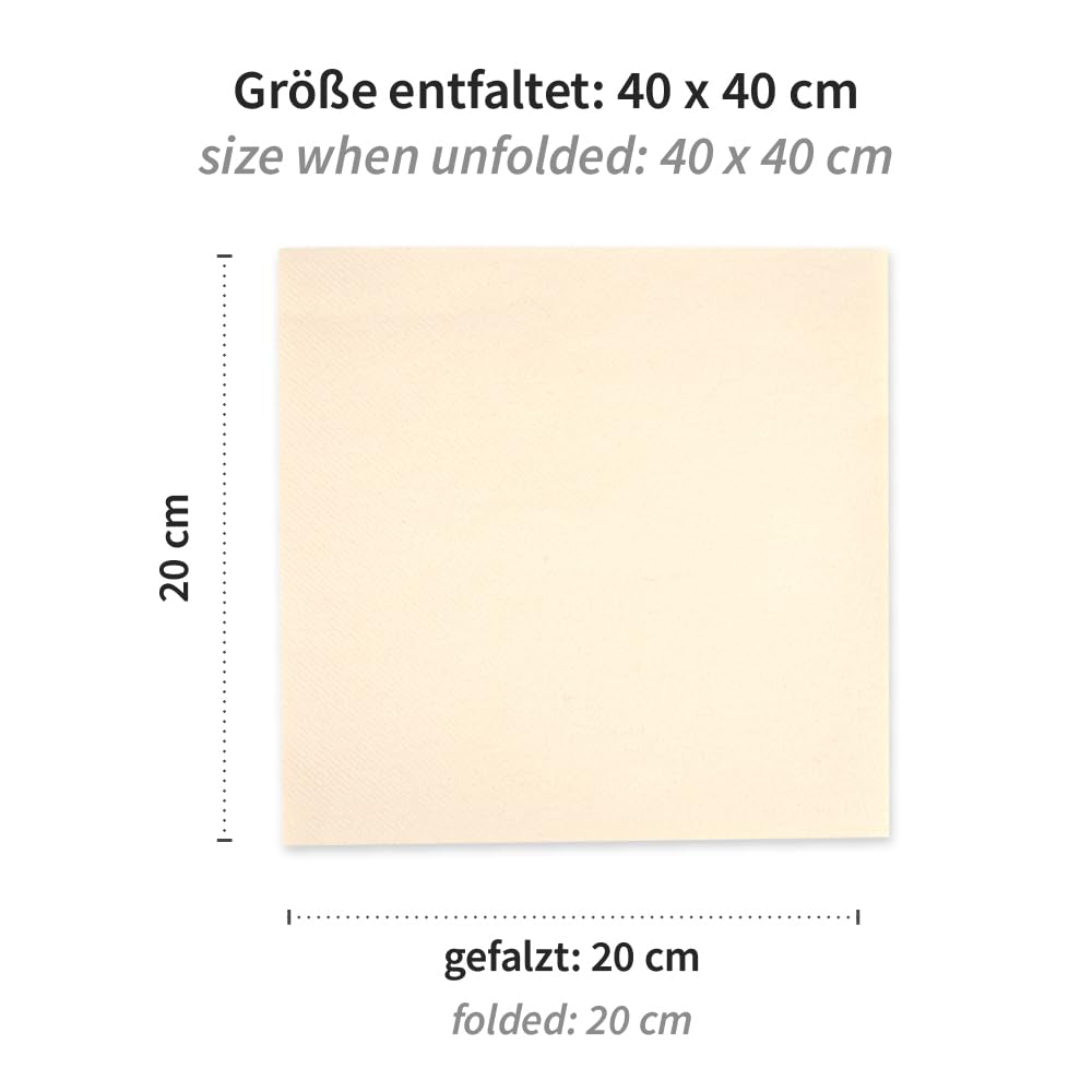 500 Stück Servietten Eleganza, 40 x 40 cm, 1-lagig, 1/4 Falz | Airlaid, FSC®-Mix, creme, L: 40cm, B: 40cm, Papierservietten, Servietten, Einweg-Servietten