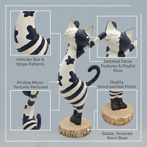 Figura Decorativa Gato Abstracto Moderno en Resina Azul y Blanco miniatura 3