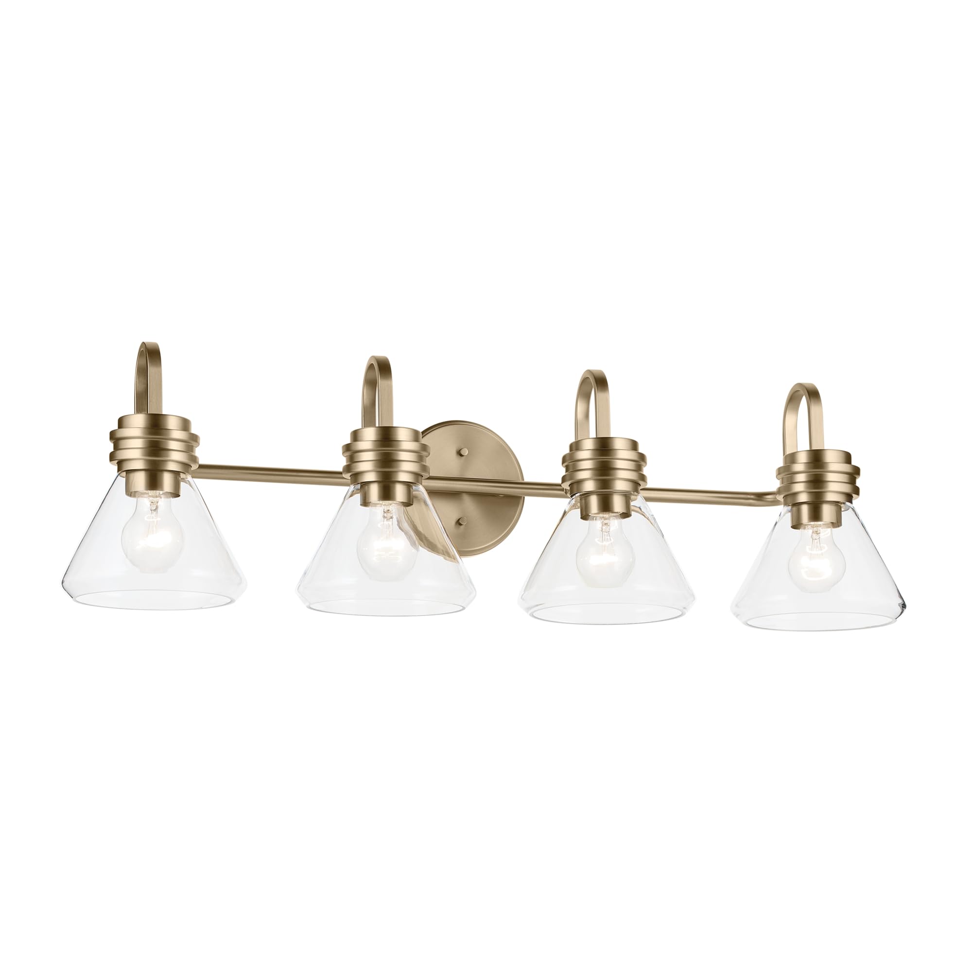 Kichler Farum 4-Light Bathroom Vanity Light, Champagne Bronze | Modern vanity light with clear glass for single or double bathroom mirrors (34" x 9.5" x 9.5"), 55156CPZCLR