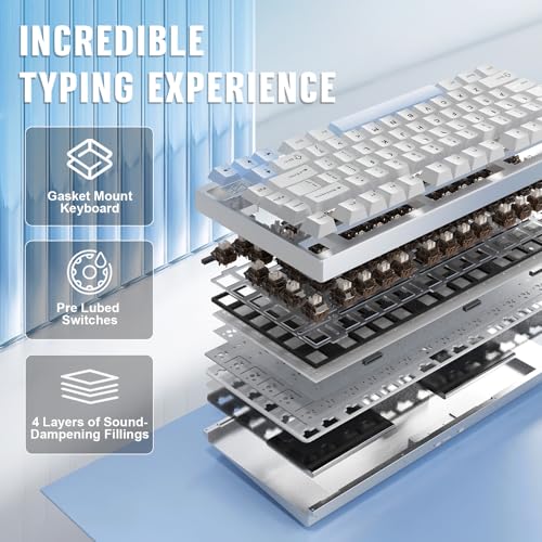 Image of YUNZII AL75 PRO 75% Wireless Mechanical Gaming Keyboard,Full Aluminum CNC,BT /2.4G /Wired,PBT Keycaps,Gasket Mounted Hot Swap,Custom RGB Backlight, Programmable for Mac /Win (Silver, Cocoa Cream V2)