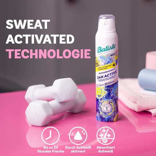 Batiste Trockenshampoo 24H Active 200ml, ohne Ausspülen, Haarpflege Spray mit belebendem Duft, Sweat Activated Technologie, vegan & unsichtbar, von Batiste Hair Care