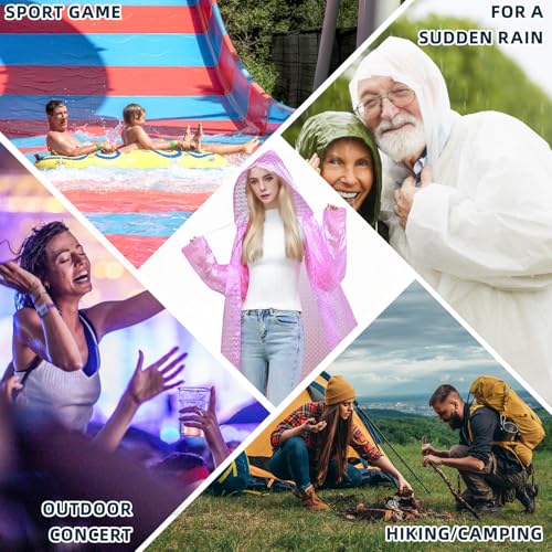 1 Pack Rain Ponchos for Adults Reusable, New upgraded Thickened EVA Travel Raincoat Jacket with Hoods and Sleeves 6