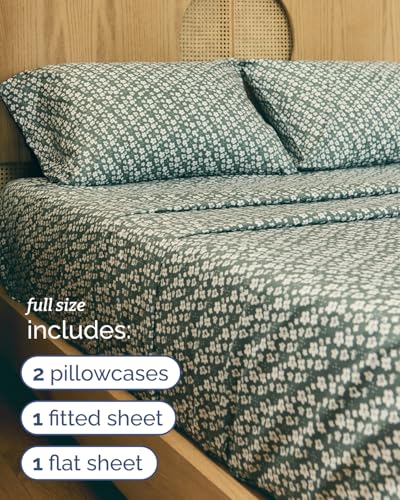 Image of Full 3 Piece Floral Sheet Set - Soft, Breathable & Cooling - Green Meadow