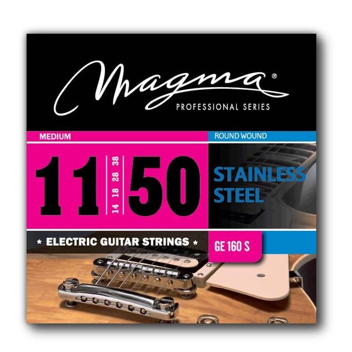 Magma - E-Gitarrensaiten - E-Gitarrensaiten aus Edelstahl, mittelgroß, 0,11 Zoll - 0,50 Zoll (11-50 Gauge) - GE160S - 1 Set