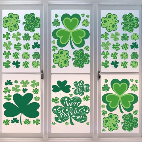 109 Pcs Reusable St. Patrick’s Day Window Clings, Shamrock Stickers for St Patricks Day Decorations,Spring Window Clings for Home, Classroom, Office