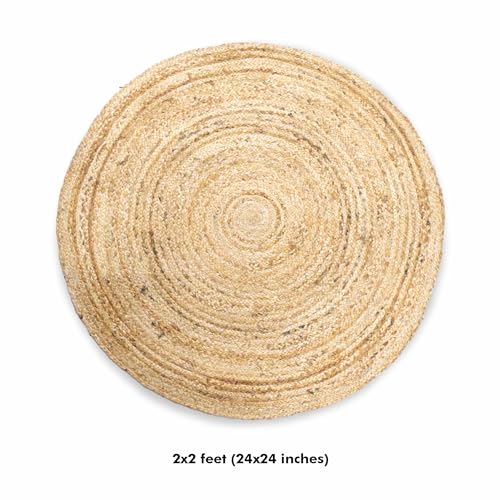 Image of ECO SENSE Jute Braided Round Rugs Bohemian Style, Hand Woven & Reversible for Living Room Kitchen Entryway Rug, Farmhouse, Bedroom (Boho Classic, 2 x 2)