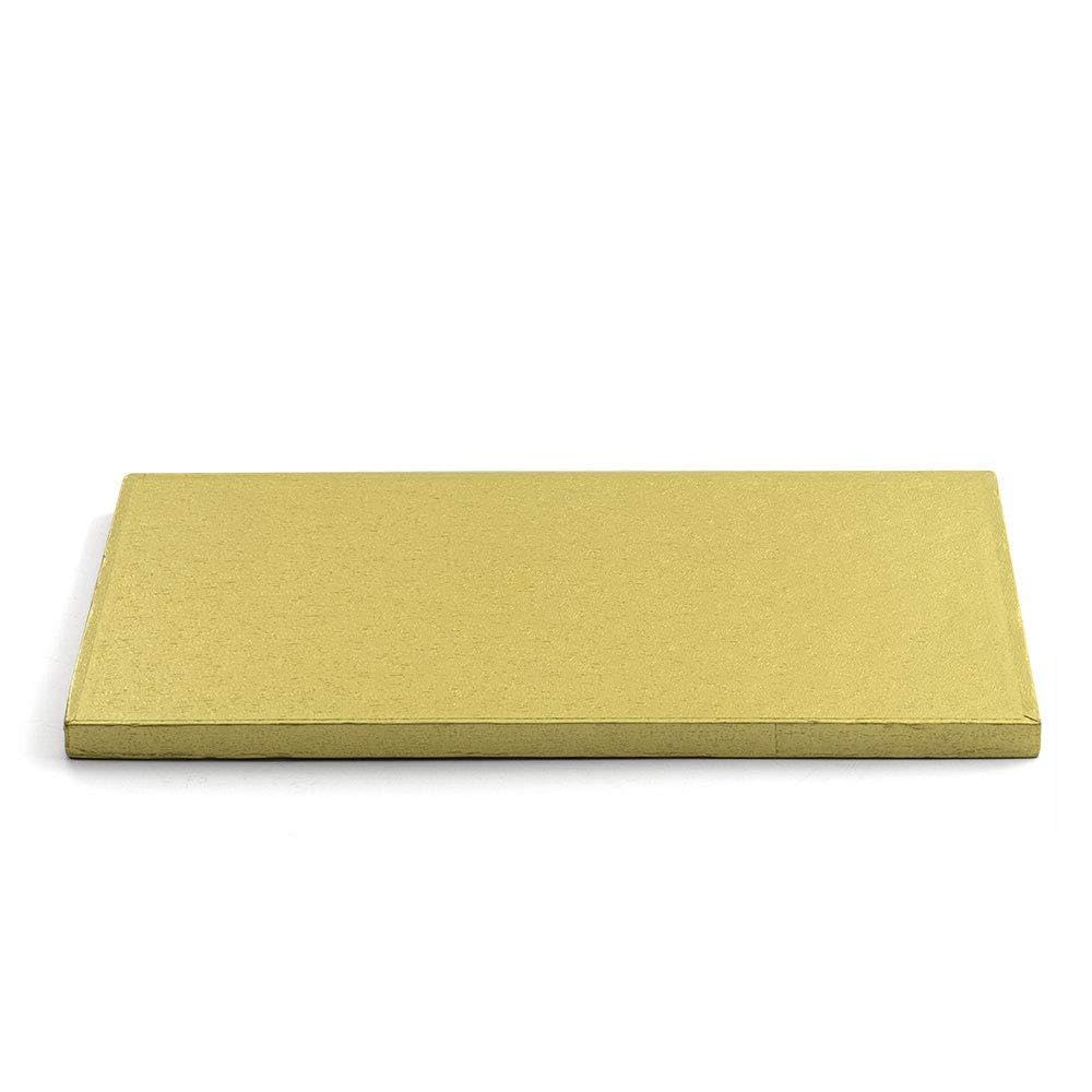 Decora, 0931376 Rigid Rectangular Gold Double Walled Cardboard Aluminium Coated Cake Stand Strong and Strong Ideal for Cake Presentation 40 x 30 x 1.2 cm