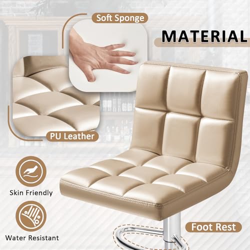 Image of Homall Bar Stools Modern PU Leather Adjustable Swivel Barstools, Armless Hydraulic Kitchen Counter Bar Stool Extra Height Square Island Barstool with Back Set of 2 (Khaki)