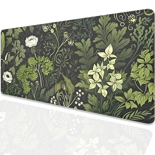 Sage Green Floral and Plant Desk Pad Mouse Pad,Large Gaming Mouse Mat