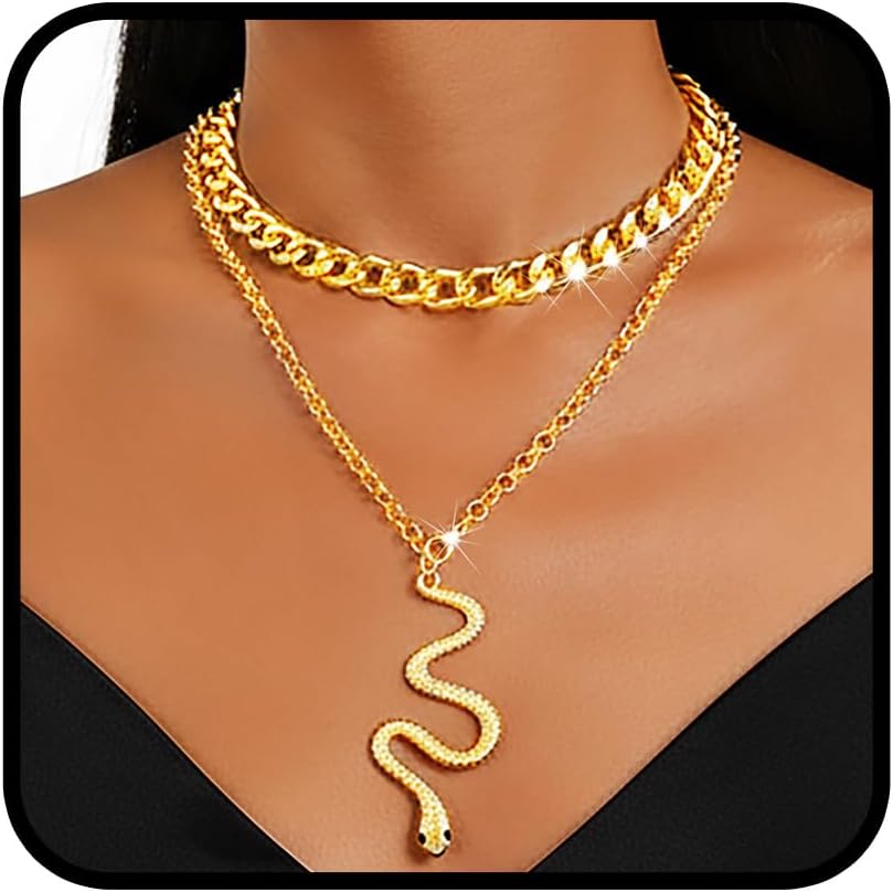 Layered Snake Pendant Necklaces Gold Chunky Necklace Chain Jewelry for Women