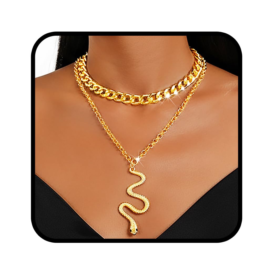 Layered Snake Pendant Necklaces Gold Chunky Necklace Chain Jewelry for Women