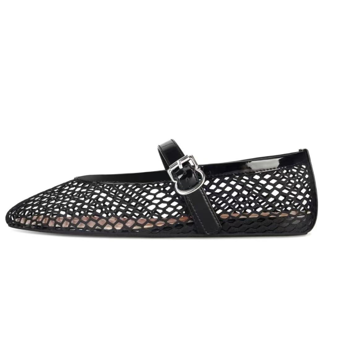 MICIFAWomen's Mesh Ballet Flats Fishnet Ballerina Flats Buckle Strap Mary Jane Flats Causal Daily Dress Shoes