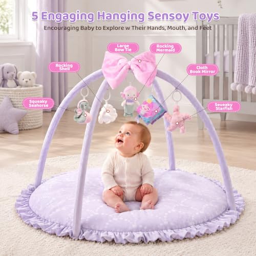 SULIFEEL Plush Baby Girl Play Gym, Extra Thick Playmat with Sensory Toys - Image 4