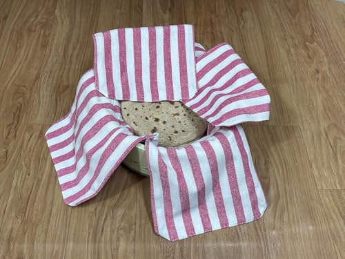 Image of Glus Cotton Set of 4 Double Layer Roti Clothes Wrap with Flaps Casement Cloth for chapati for hot case Kitchen Chapati wrap roti Cloth,Colour: Red Stripe,Blue Stripe (Cotton, Stripe Blue & Stripe Red)