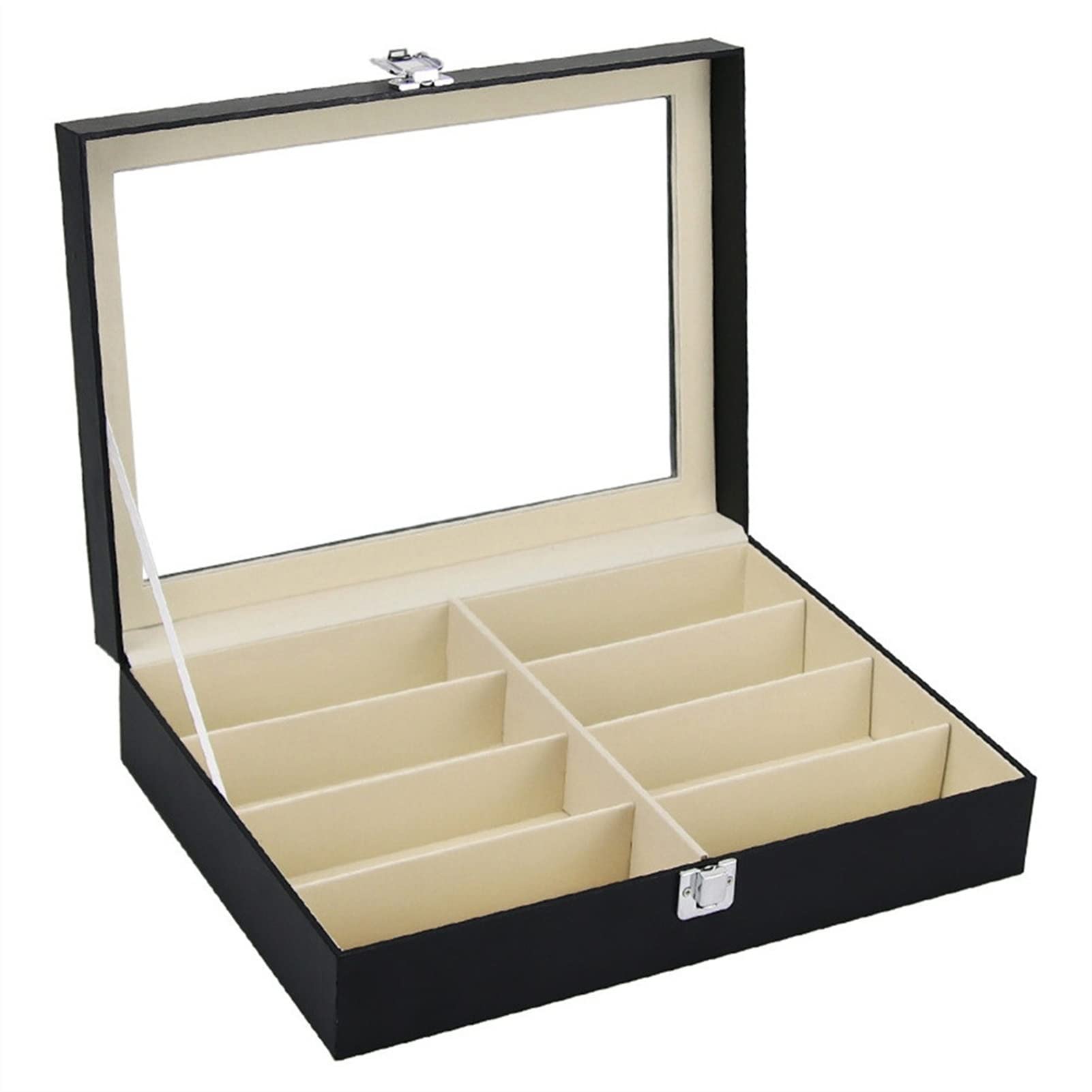 Okulary przeciwsłoneczne okulary przeciwsłoneczne organizer do przechowywania, przezroczysta pokrywa konstrukcja drewniana skóra PU 8 przegródek okulary pudełko na okulary okulary okulary okulary przeciwsłoneczne ekspozycja organizer etui tacka okulary pr