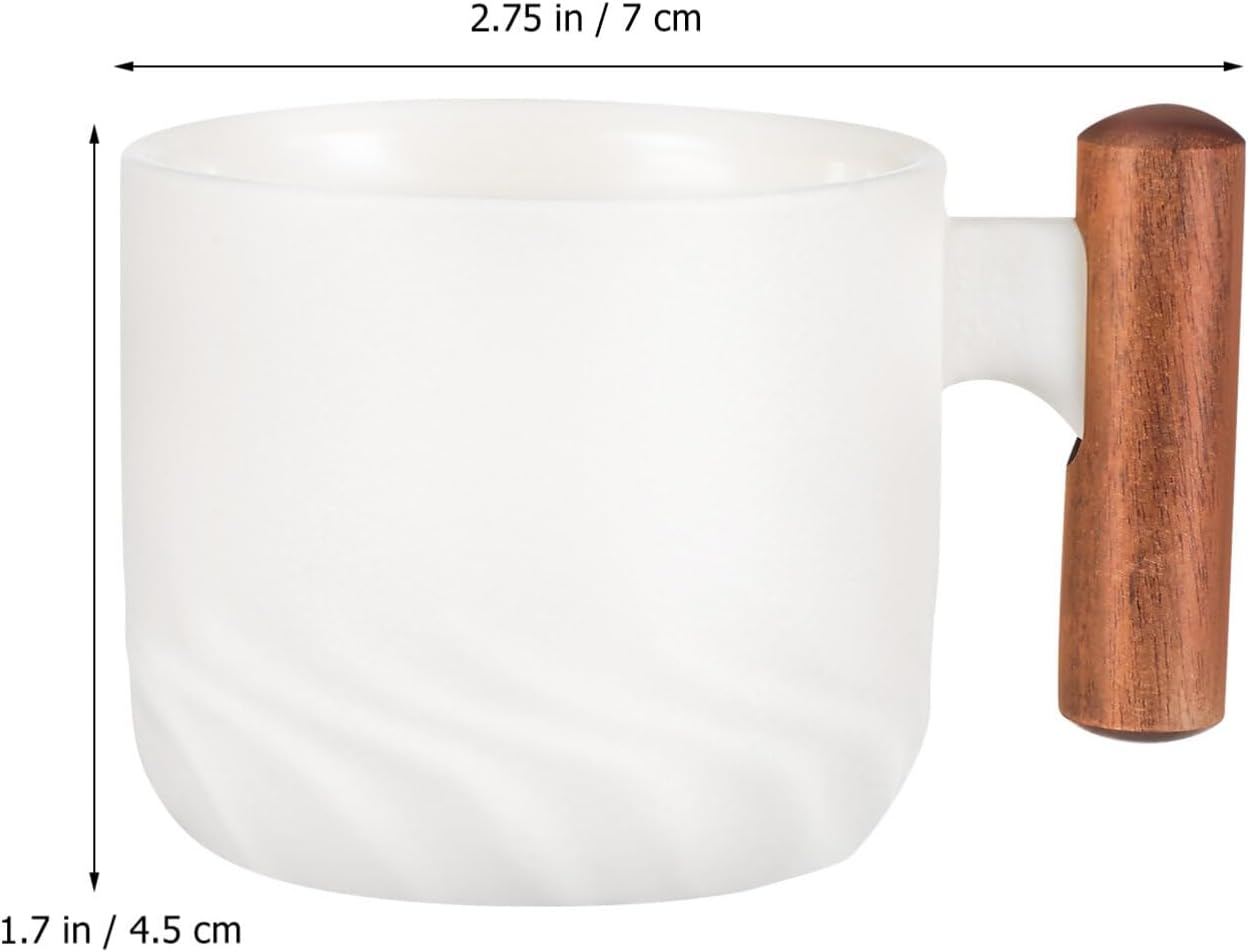 Kichvoe Porcelain Espresso Cups with Wooden Handle 2Oz Mini Coffee Mugs Set of 4 Small Ceramic Demitasse Cups for Tea and Hot Drinks Microwave and Dishwasher Safe