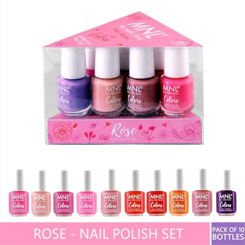 Image of MNL Glossy Mini Nail Polish Set Rose Collection Combo Pack Highly Pigmented Chemical -Free Long-Lasting Enamels 4.5ml Each Chip-Resistant & Ideal for Nail Art (10 in 1)