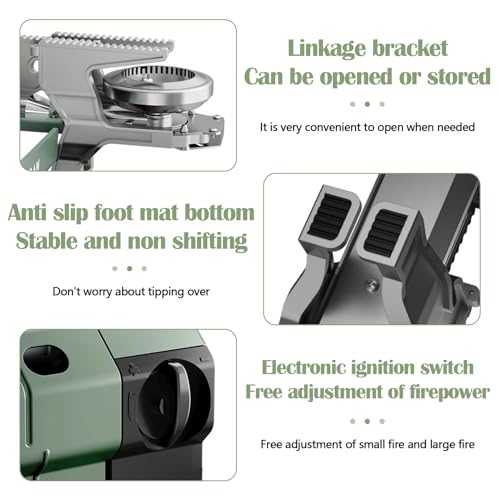 Campingkocher, Faltbar Camping Gaskocher Outdoor Tragbarer Gaskochfeld Gas Kochfeld Gasherd mit Piezozündung mit Faltbar Aluminium Windschutz Für Camping Wandern Und Partys (Ohne Gaskartuschen)