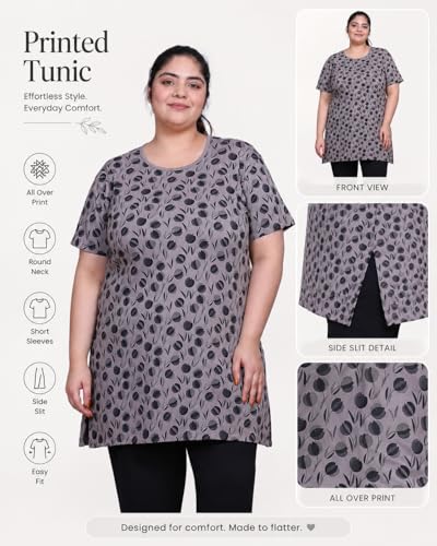 Image of In Love Women's All-Over Printed Cotton Plus Size Longline T-Shirt with Pockets