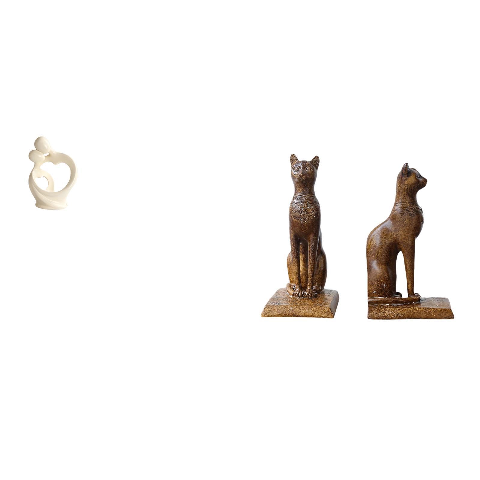 BNF® Artistic Resin Figurine Collection Featuring Lover Statues and Egyptian Cat Bookends for Desk Cabinet Shelf Office Home Decoration Anniversary Housewarming Gift
