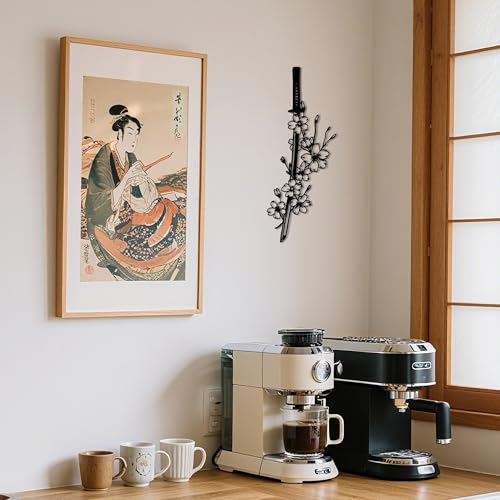 Décoration murale japonaise en métal samouraï et katana noir - 5