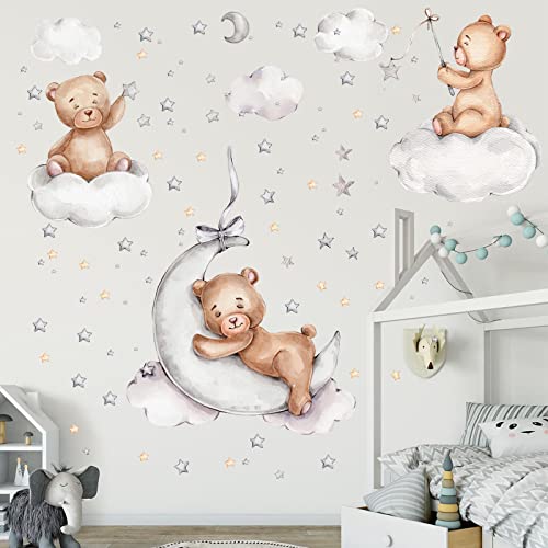 Vinilo Decorativo Oso Durmiendo en Luna y Estrellas 60x90 cm miniatura 4