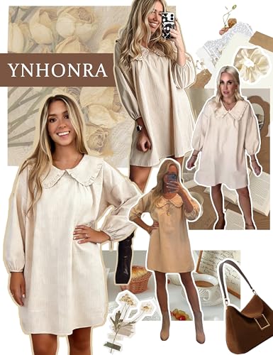 Image of Ynhonra Women's Gingham Mini Dress 3 /4 Puff Sleeve Babydoll Doll Collar