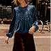 Velvet Tops for Women Puff Long Sleeve Blouse Business Casual Work Shirts Round Neck Elegant Shirt Holiday Party Tops Blue