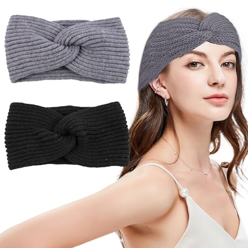 2 PCS Stirnband Damen Winter,Damen Stirnband für Ski&Outdoor Sport Warmes,Stirnband Winter Damen Ideal für Laufen,Yoga,Spazierengehen,Damen Stirnband Winter Unverzichtbares Winteraccessoire