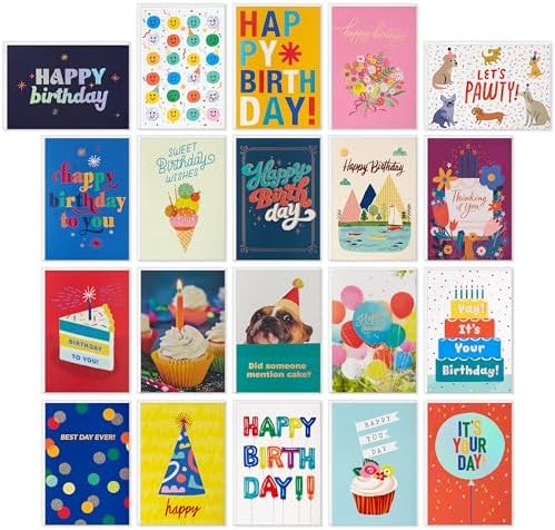 Hallmark Birthday Cards Assortment, 20 Cards With Envelopes Refill Pack For Hallmark Card Organizer Box