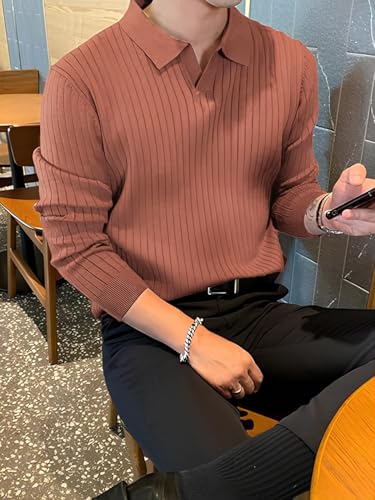 Image of TYSORT Men's Cotton Full Sleeve Collar Polo Sweater for Men, Cable Knitted Sweaters for Men