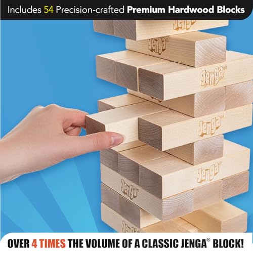 Image of Jenga Giant Challenge, Stacking Game with Tournament Chart & Travel Bag, Party Game for Kids & Adults, Stacks to 3 Feet