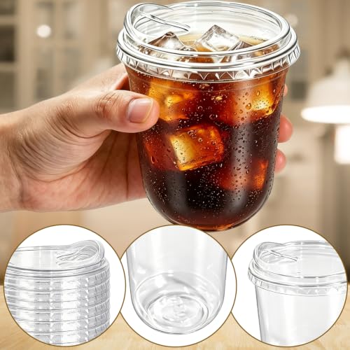 Image of 50 Sets 12 oz Clear Plastic Cups with Lids,Disposable Iced Coffee Cups with Sip Lids,Sturdy Plastic Smoothie Cups for Cold Drinks,Juice,Milkshake