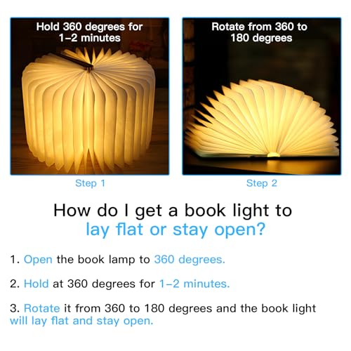 Vergissm Wooden Book Light - 3 Color LED Folding Lamp for Home Decor & Gifts