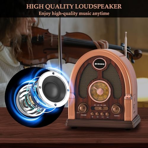 image for M-Amazup Radios Portable AM FM, Vintage Portable Radio Support TF,USB,