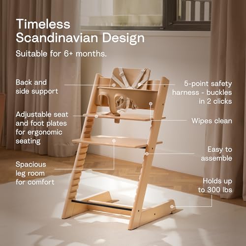 Image of Tripp Trapp High Chair Combo 2 - Includes Chair + Baby Set with Removable Harness for Children - All Age, Height Adjustable, Ergonomic, Premium Baby Wooden High Chair for Feeding and Sitting (Black)