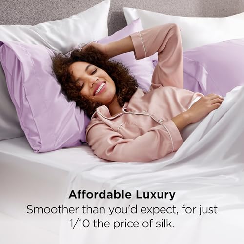 Image of Bedsure King Size Satin Pillowcase Set of 2 - Lavender Silky Pillow Cases for Hair and Skin with Envelope Closure, Similar to Silk Pillow Cases, Gifts for Women Men, 20x36 Inches, 2pcs