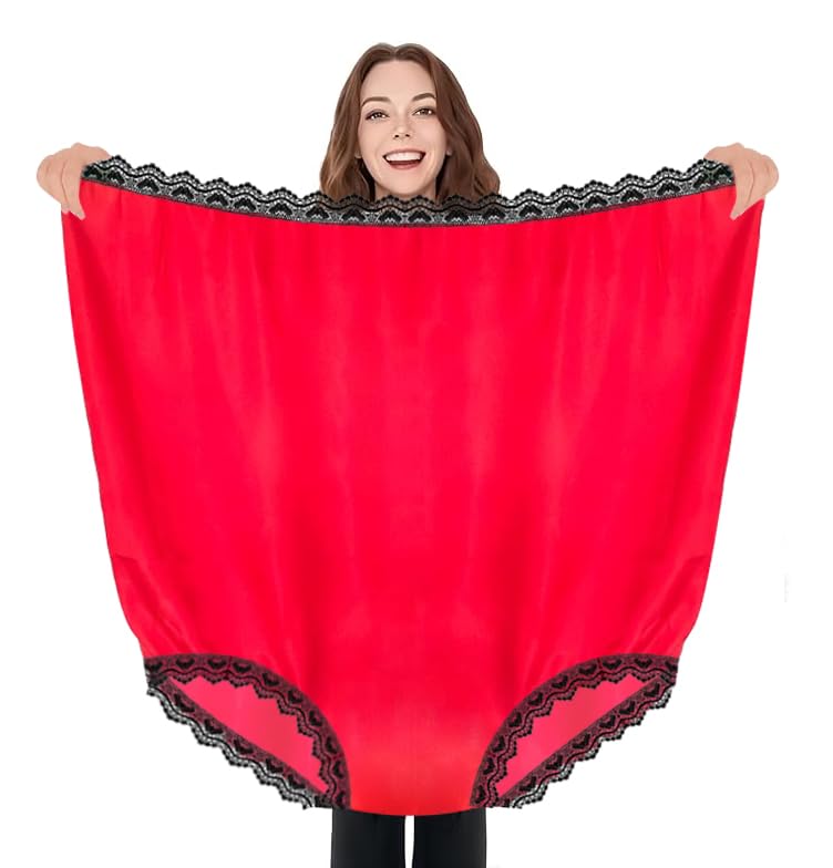Granny Panties Funny Gag Gifts for Women Plus Size Giant Novelty Underwear White Elephant Gift for Adults Prank (Red One Size)
