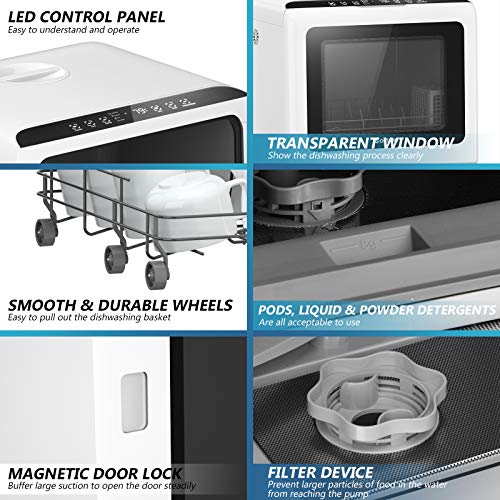 Costway Portable Countertop Dishwasher, Compact Dishwasher With 5 L Built-In Water Tank, 5 Washing Programs, Air-Dry Function, Fruit Washing, Delay Function, Mini Dishwasher For Apartment, Rvs, White #TOP7