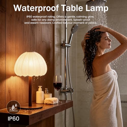 Image of Cordless Shower Lamp, IP65 Waterproof Rechargeable Cloud Light, Touch Dimmable Table Lamp with 3000mAh Battery, 4 Modes Color Changing Mood Light for Inside Shower, Bathroom, Bedroom