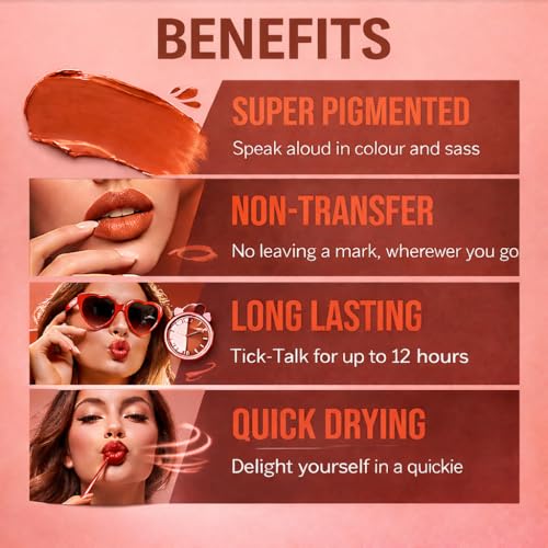 Image of ENIRA Blood Red Liquid Lipstick for Women | 4ml | Matte Liquid Lipstick | Waterproof | Transfer Proof | Smudge Proof | Long Lasting | Highly Pigmented | Vitamin E | Lightweight Non-Sticky Formula