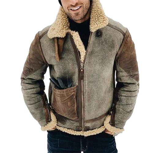 Chaqueta Bomber Vintage con Cuello de Piel Sintética para Hombre miniatura 1