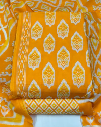 Image of DRAVINAM Trends Women's Premium Cambric Cotton Jaipuri Printed Unstitched Salwar Suit Dress Material with Mulmul Cotton Dupatta
