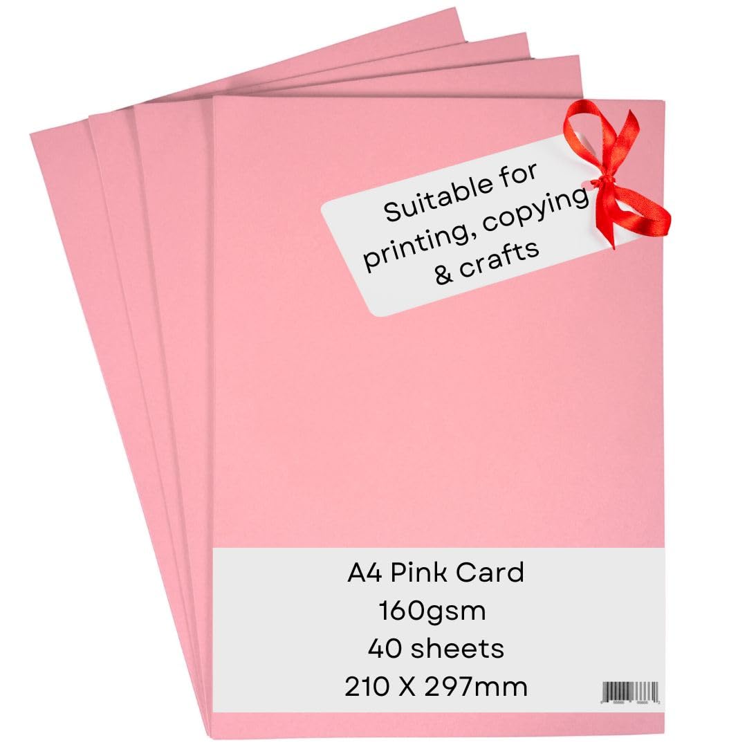 Lot 40 Feuilles Cartonnées A4 160g/m² Rose Pâle Vif Rouge Blanc - Idéal Fête Des Mères & Artisanat Feuilles Cartes Fête Des Mères