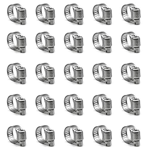 ZIPCCI Hose Clamp 25 Pack Stainless Steel Worm Gear fuel line hose clamps 10-16mm (3/8-5/8 inch)