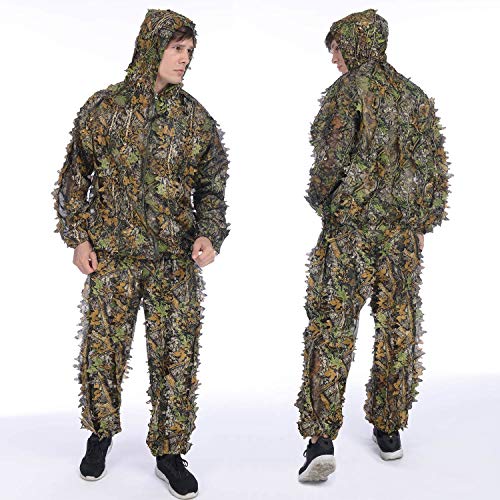 SMZCTYI Ghillie Suit 3D Leafy Woodland Camouflage Clothing, Lightweight Breathable Hooded Apparel for Jungle Hunting, Shooting, Airsoft, Hallowee