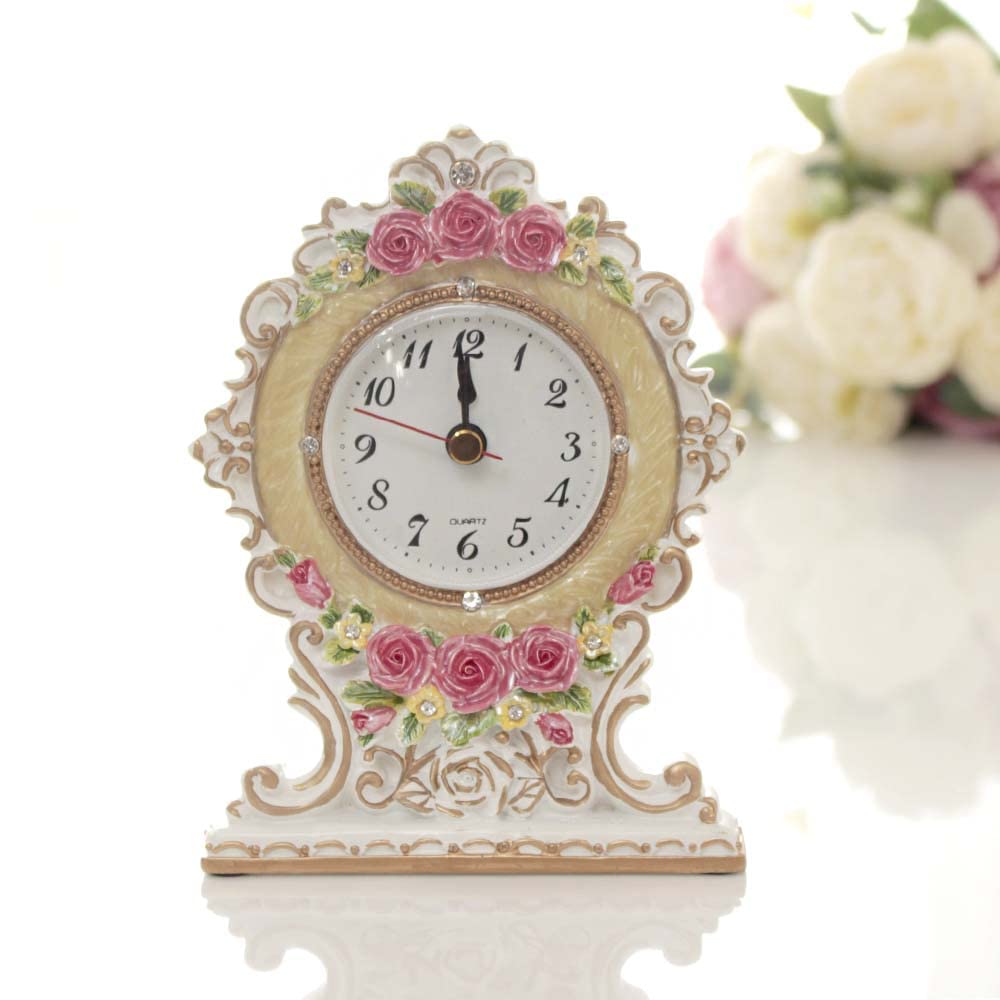 完売！バラ薔薇 置き時計 ローズ 置物/ヴィクトリア風 完売！バラ薔薇 置き時計 ローズ 置物/ヴィクトリア風